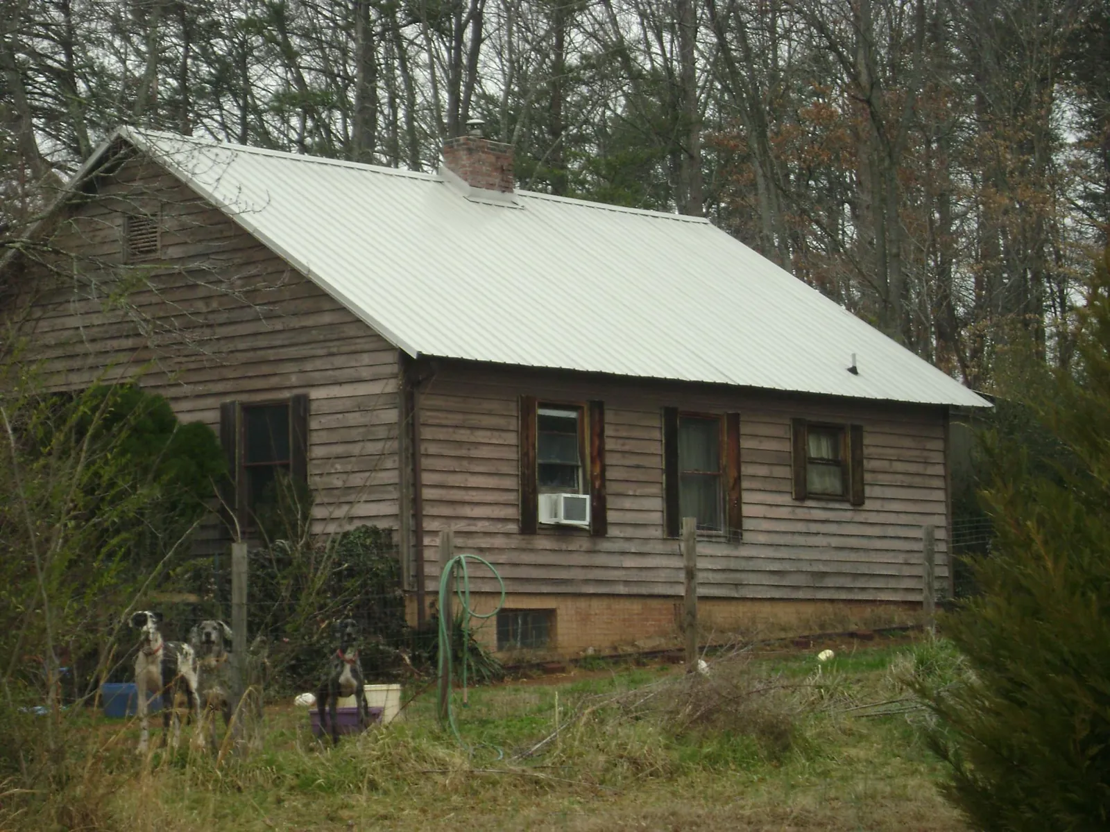 White metal roof on an old wood sided farmhouse, from a Asphalt Shingle Roof Repair job in Blanchester